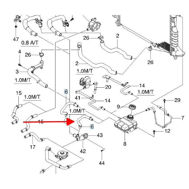 Ống nước từ bình nước phụ đến van chia  SPARK 2008 - 2012  / Hàng xịn GM Chính hãng