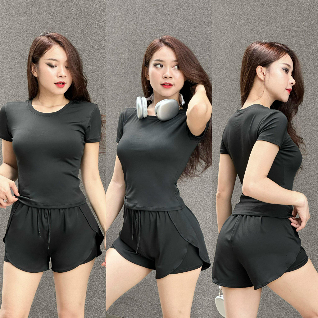 Set Đùi 2 Lớp Áo Thun Thể Thao ⚡️ HÀNG XUẤT KHẨU ⚡️ Tập Gym - Yoga - Aerobic