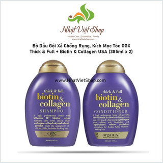 Bộ Dầu Gội Xả Chống Rụng, Kích Mọc Tóc OGX Thick & Full + Biotin & Collagen USA (385ml x 2)
