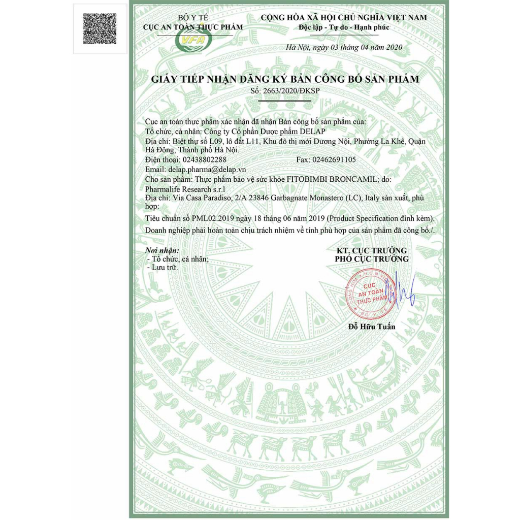 Fitobimbi Broncamil – giảm ho, long đờm, tăng miễn dịch hô hấp