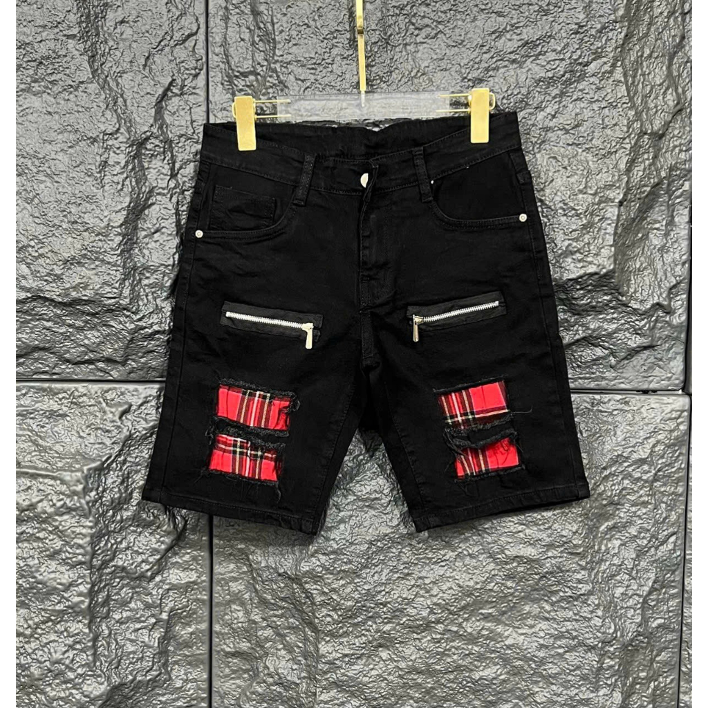 Quần short jean nam rách vá co giãn chất vải bò skinny cao cấp phối chữ MIKENCO mẫu mới_AX STORE