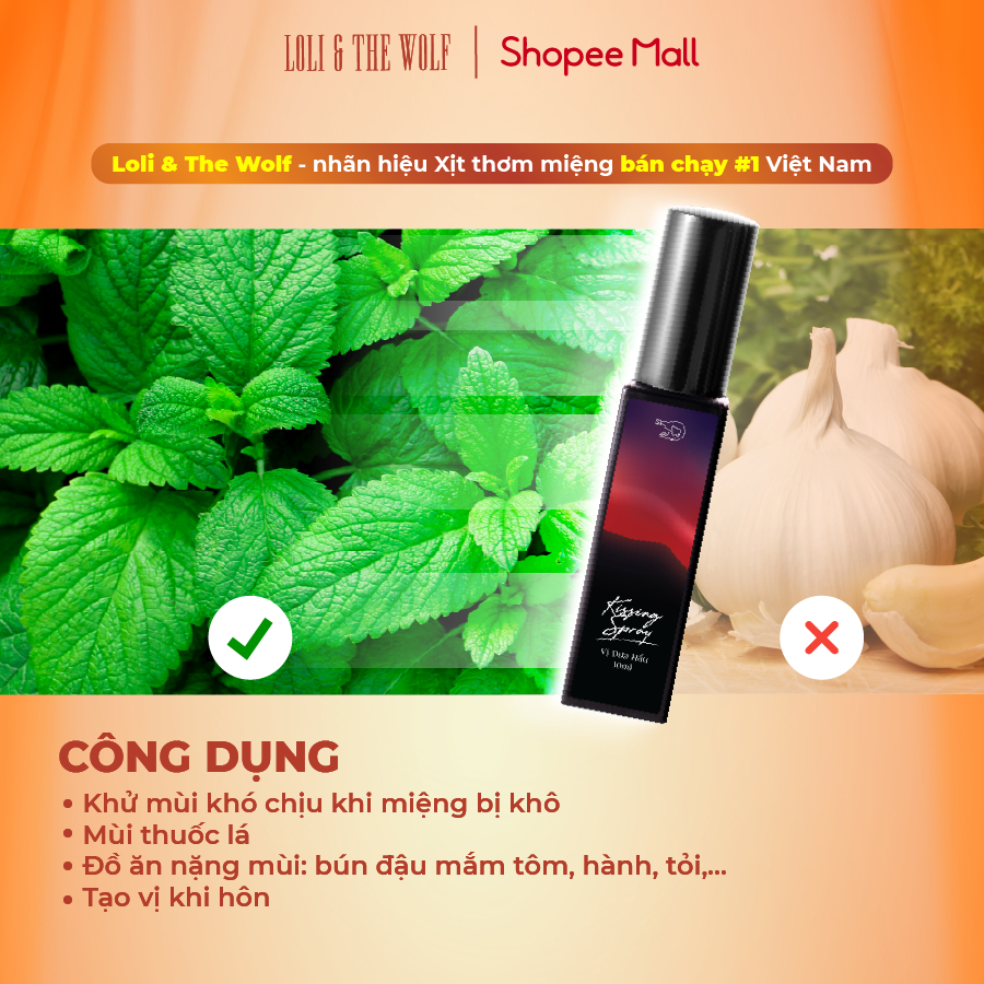 Xịt Thơm Miệng Kissing Spray Loli & The Wolf Hương Trái Cây Kẹo Ngọt The Mát Vị Bạc Hà Chai 10ml