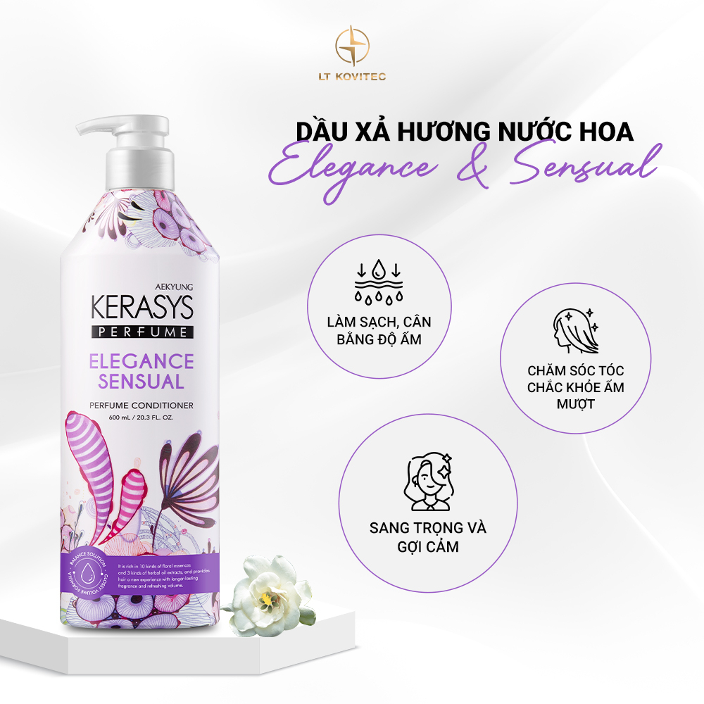 Dầu xả nước hoa Kerasys Elegance&Sensual 600ML(Tím) làm sạch dịu nhẹ, lưu hương dài lâu