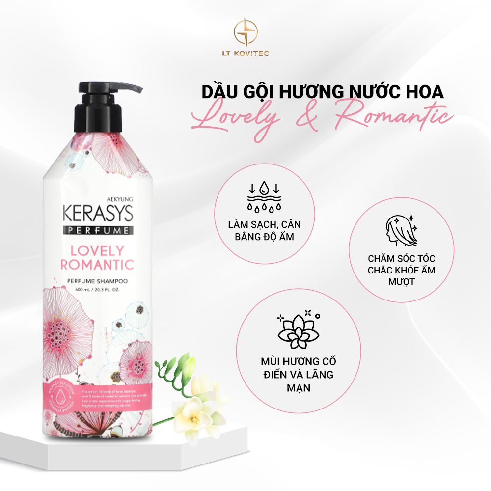 Dầu gội nước hoa Kerasys Lovely&Romantic 600ML làm sạch dịu nhẹ, lưu hương dài lâu