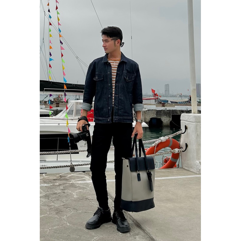 Túi da KHÔISTORE | Max_Túi tote balo đeo chéo đa năng_Túi thiết kế_Hàng thủ công_Túi du lịch_Công sở_Màu xám phối navy