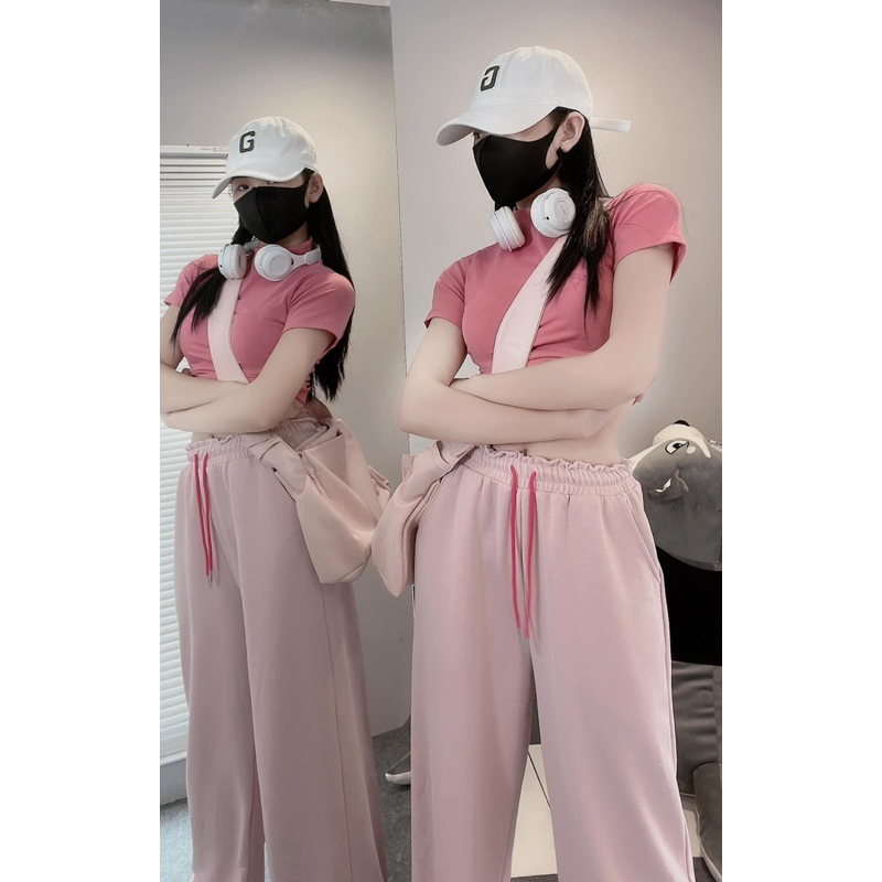 A27- Áo thun tăm cổ cao tay cộc thiết kế chun sườn dáng croptop tôn dáng Sammivnxk⭐️Freeship