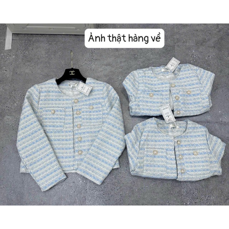 Áo Khoác dạ tweet kẻ xanh hàng QCCC cúc bọc hàng siêu cấp