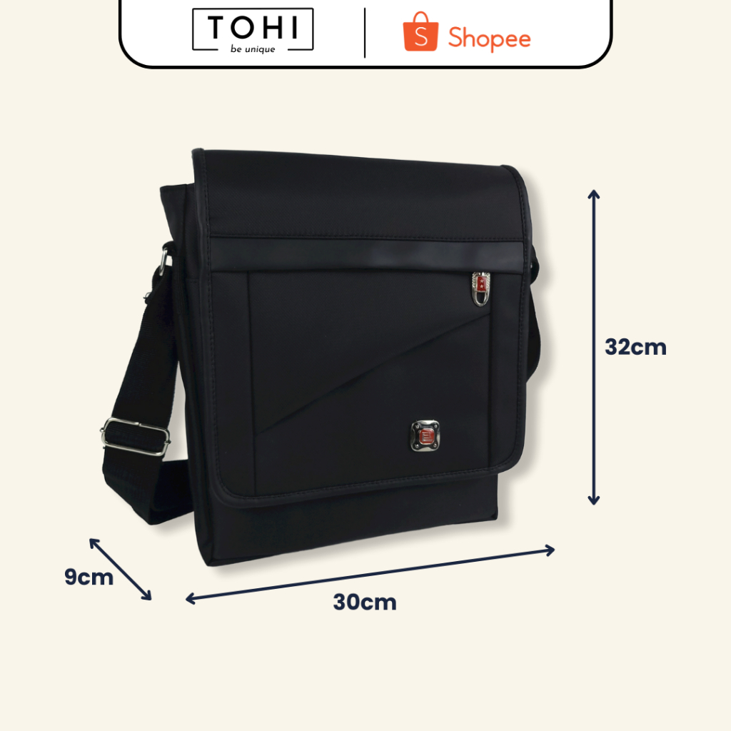Túi chéo TOHI® Túi đeo chéo nam vải dù canvas - Kiểu hộp vuông kích thước R9cmxD30cmxC32cm