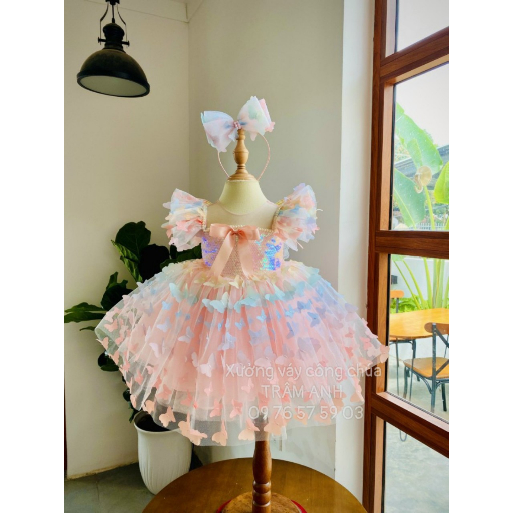Đầm váy công chúa cánh bướm cầu vồng