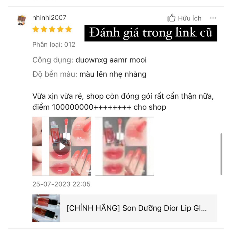 Son dưỡng Di or Lip Glow Oil Fullsize, nobox, các màu 001, 004, 012, 020, 030