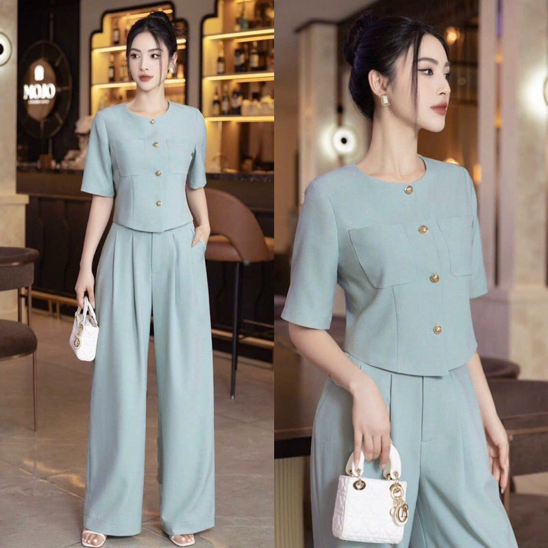 Set áo 2 túi quần dài ống rộng M.L.XL