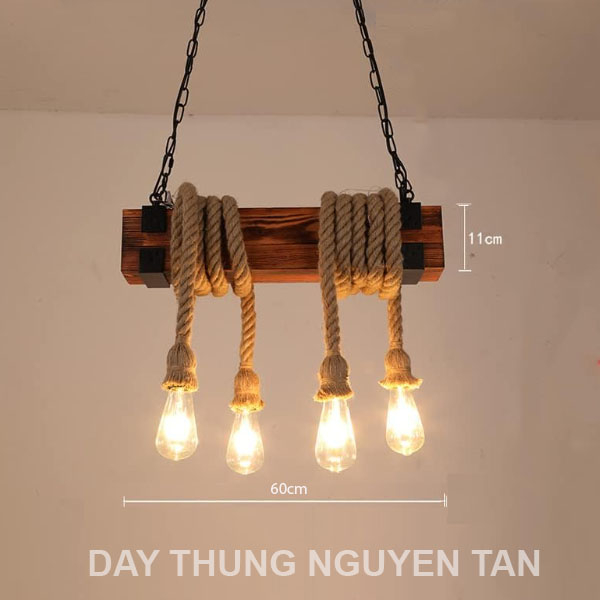 Đèn Gỗ Dây Thừng treo trang trí Decor - Đèn dây thừng Decor phong cách Vintage