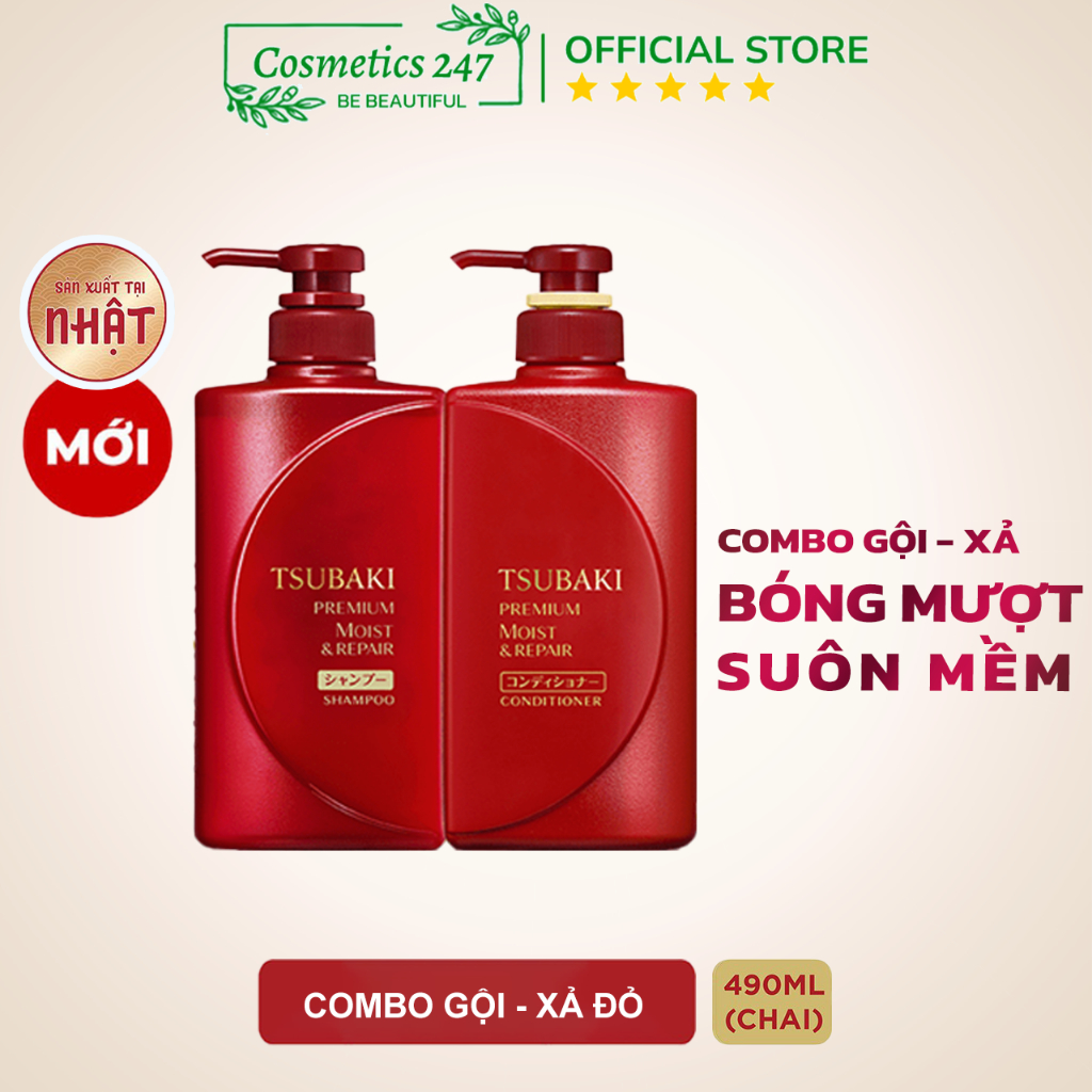 Combo Gội Xả Dầu Gội Tsubaki Đỏ Dưỡng tóc bóng mượt Premium Moist Tsubaki