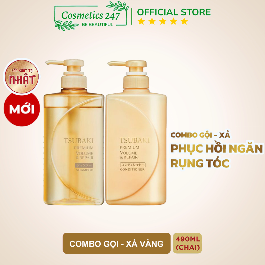 Combo Gội Xả Dầu Gội Tsubaki Đỏ Dưỡng tóc bóng mượt Premium Moist Tsubaki (490ml/chai)