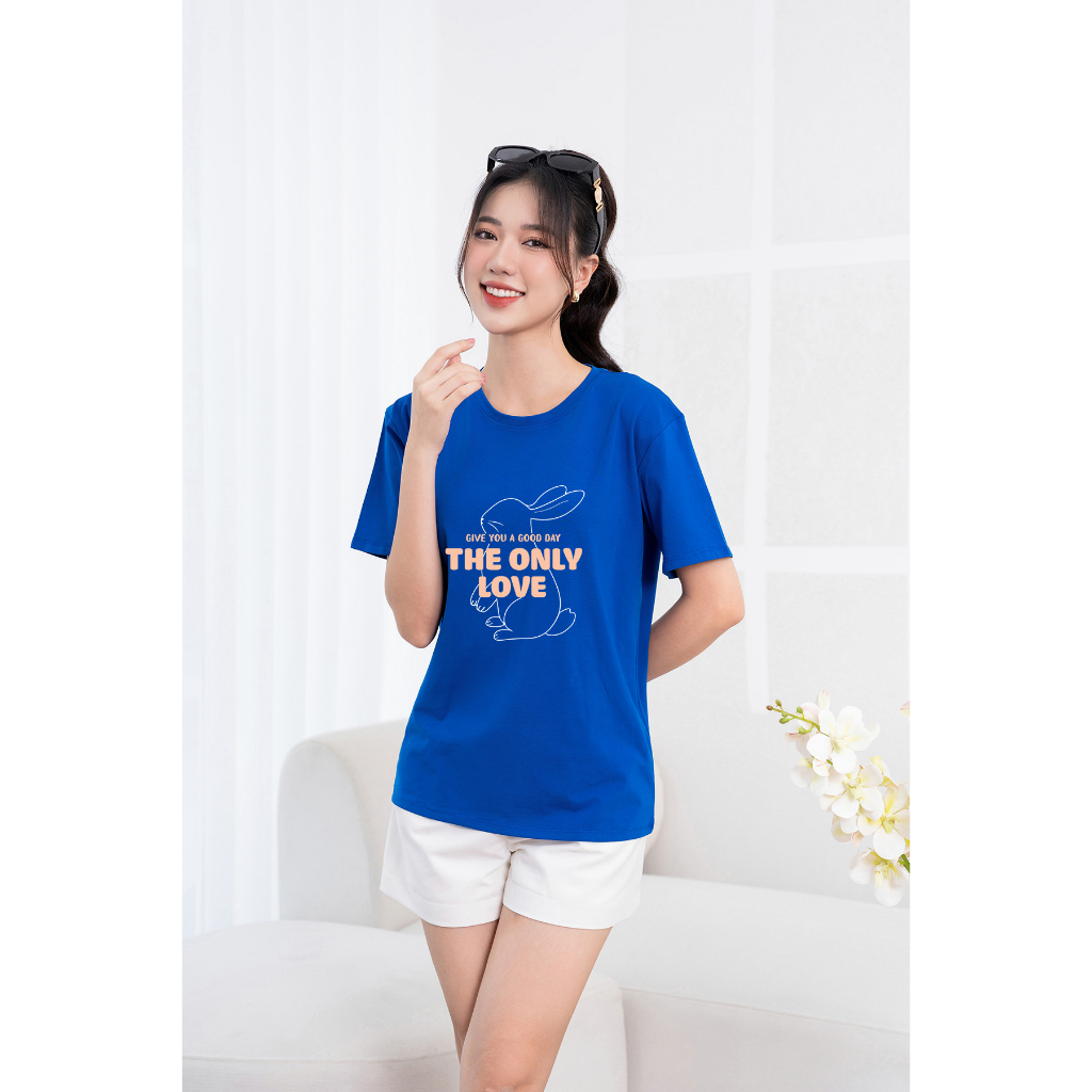 Áo phông nữ dáng rộng in chữ chất Cotton Compact- Áo thun nữ Loza G0026