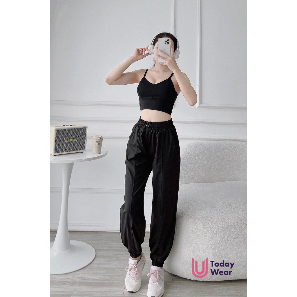 Quần tập jogger nữ gió gym yoga thể thao Rainbow lưng cao màu trơn Today U Wear