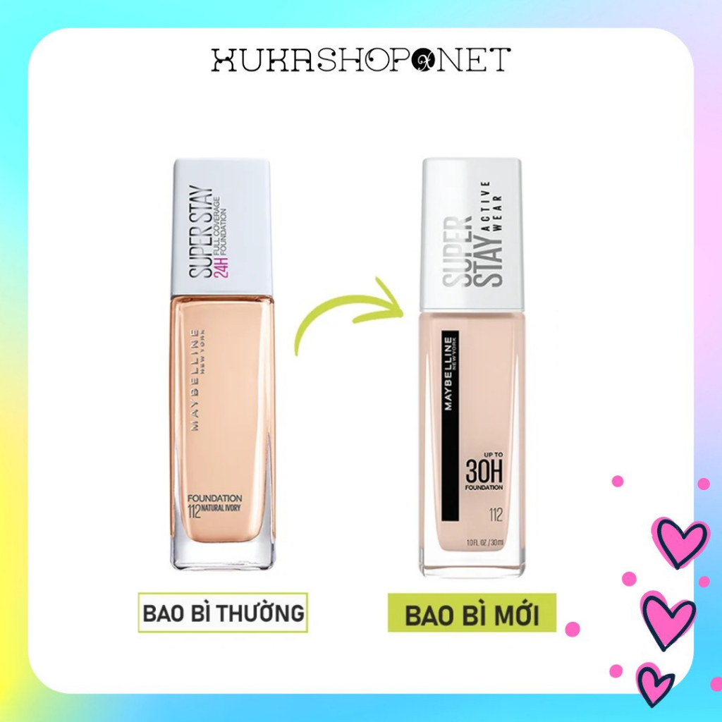 [Bao bì mới] Kem Nền Maybelline Superstay 24H Full Coverage Foundation 30ml mịn màng, lâu trôi suốt 24h