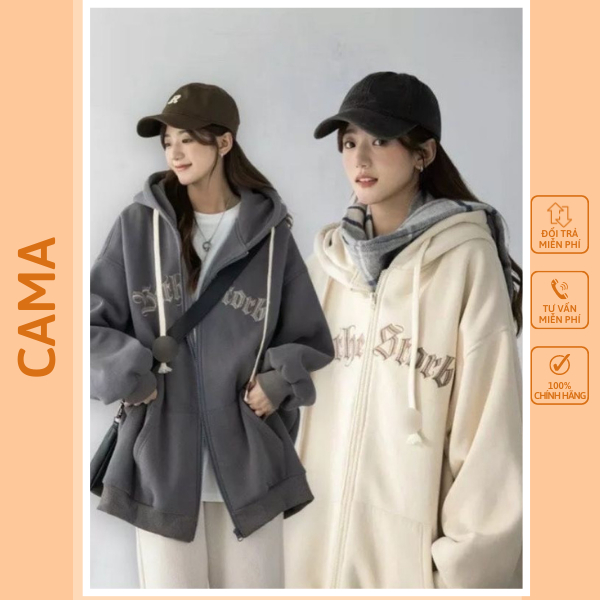 Áo khoác nỉ nữ hoodie form rộng  mũ 2 lớp cute hàn quốc THÊU CHỮ KIỂU CaMa Store M963