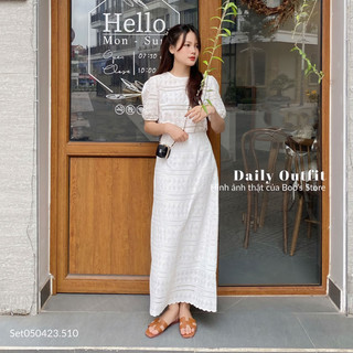 Set ren cộc tay kèm chân váy dài