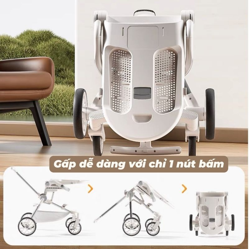 Xe Đẩy Cao Cấp  Khung Xe Hợp Kim Nhôm, Xe Đẩy Xoay 2 Chiều 3 Tư Thế Ngả, Gấp Gọn, Nhẹ, Có Thể Mang Lên Máy Bay