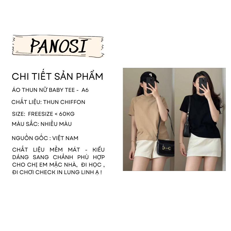 Áo thun baby tee trơn cộc tay cổ tròn dáng ôm BABY TEE cotton khô co giãn PANOSI - A6