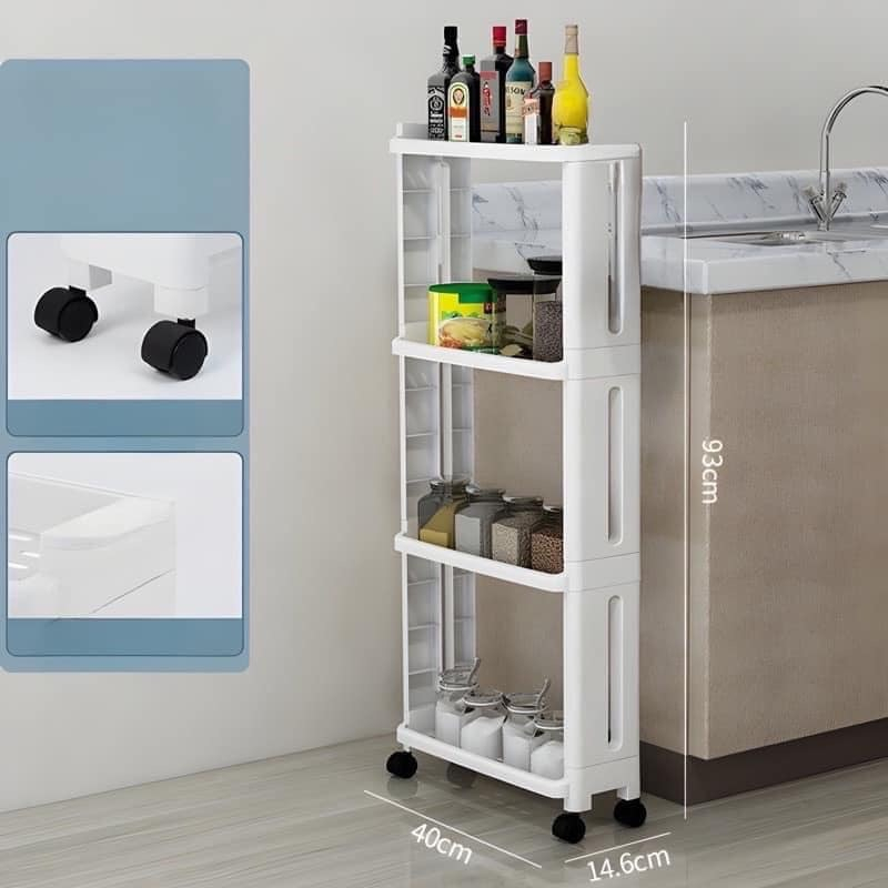 Kệ đựng đồ nhà tắm, nhà bếp KIỂU TRỤ 4 tầng có bánh xe đẩy