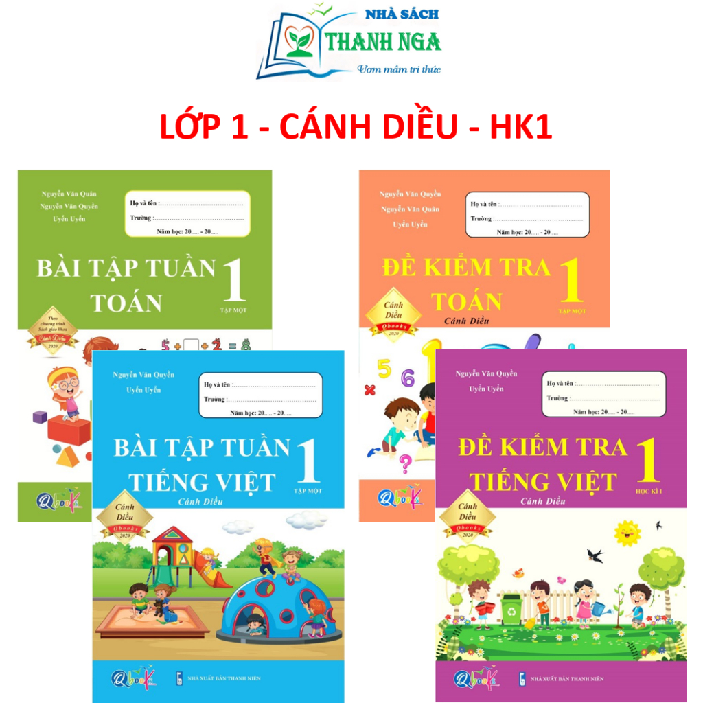 Sách - Combo Bài Tập Tuần & Đề Kiểm Tra Toán và Tiếng Việt Lớp 1 - Cánh Diều - Học Kì 1 (4 cuốn)