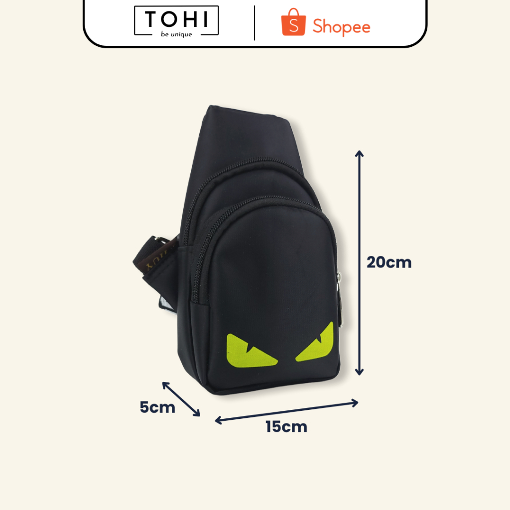 Túi chéo TOHI® - Túi đeo chéo nam mini vải dù trơn - Size XS  kích thước R5cmxD15cmxC20cm