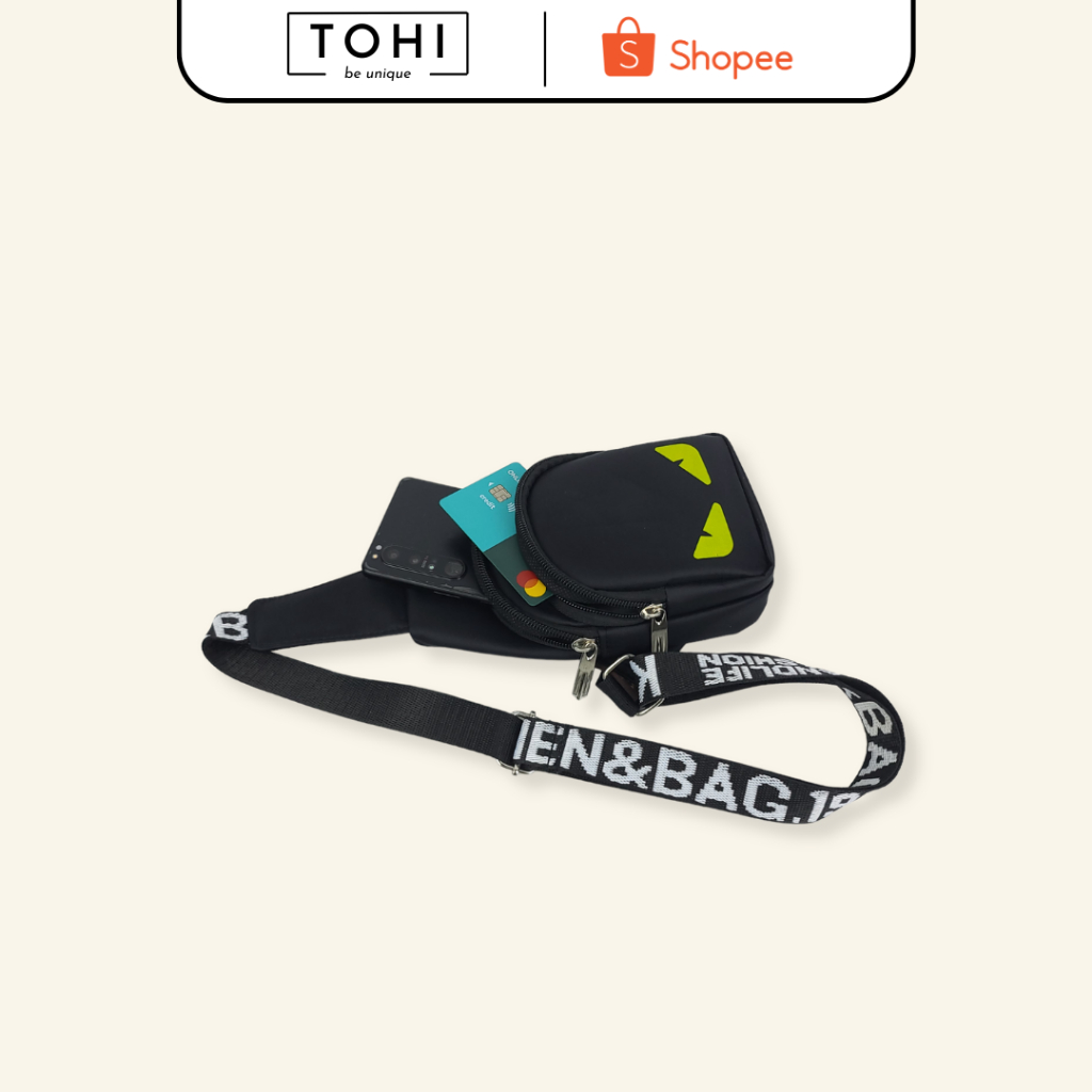 Túi chéo TOHI® - Túi đeo chéo nam mini vải dù trơn - Size XS  kích thước R5cmxD15cmxC20cm