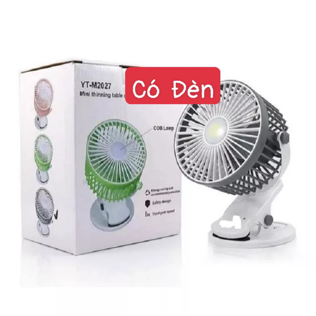 Quạt Tích Điện Để Bàn Kẹp Bàn Chắc Chắn Có Đèn YT-M2027, 24 Tiếng Liên Tục, Quạt Mini, Xoay 360 Độ