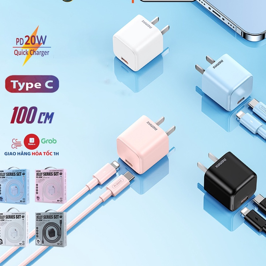 Bộ củ cáp dây sạc nhanh đầy 50% pin chỉ trong 30 phút chuẩn PD 20W Remax cho IP 7 8 X XR XS 11 12 13 14