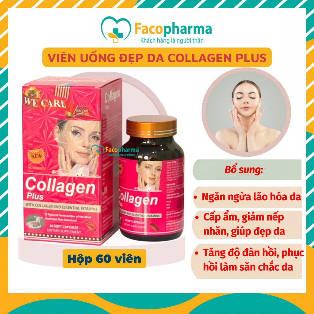 Collagen Plus chống lão hoá da giảm nám da sạm da khô da bổ sung vitamin C E làm đẹp da tự nhiên Hộp 60v TPN4.4