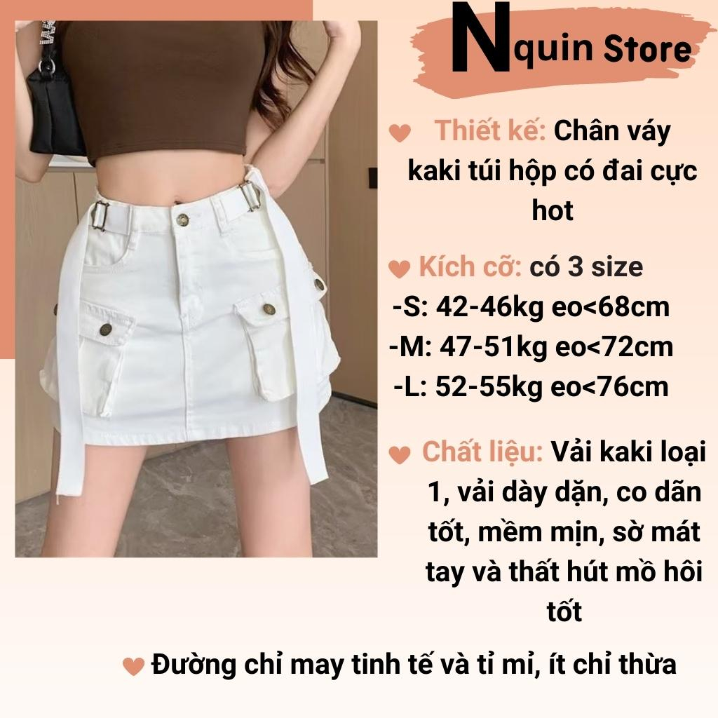 Chân váy Denim dáng ngắn kèm nịt vải - chân váy chữ A thiết kế lưng cao phối túi hộp xiêu xinh phong cách Nquin Store