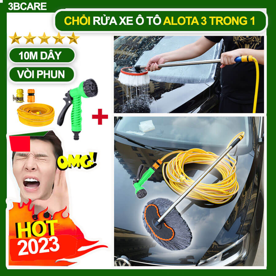 Chổi rửa xe ô tô ALOTA C31 sợi microfiber cao cấp, cán inox 304 kèm vòi nước và 10m dây tiện lợi, vòi xịt tăng áp rửa xe