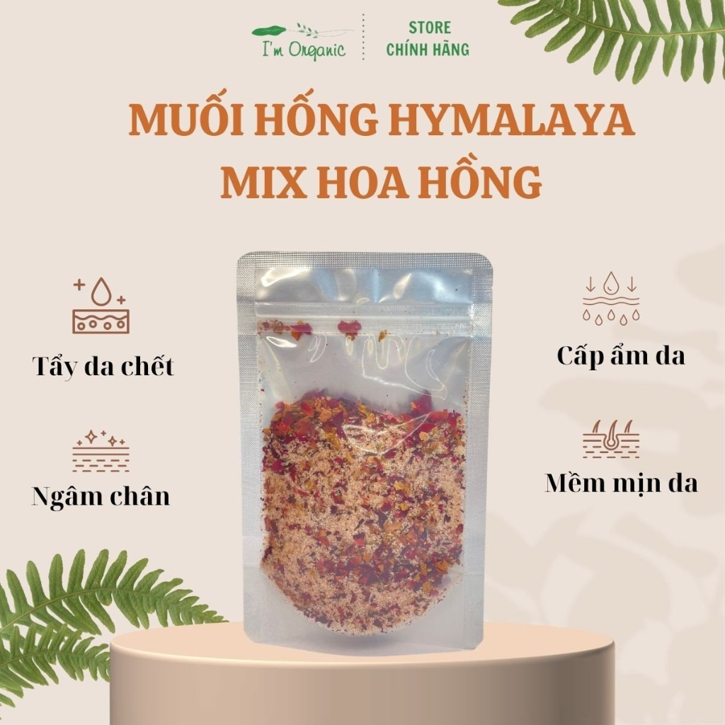 Muối tắm Hymalaya mix hoa hồng, tẩy da chết muối hồng, muối hồng mix hoa hồng tẩy tế bào chết organic