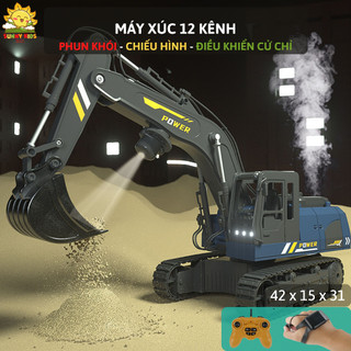 Máy xúc điều khiển từ xa cao cấp, 12 kênh, dài 42cm, phun khói, chiếu hình, điều khiển cử chỉ đeo tay - Sunny Kids