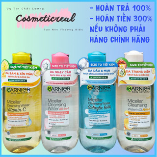 Nước tẩy trang Garnier Micellar Cleansing Water cho da dầu mụn da nhạy cảm da khô màu vàng dầu, xanh và hồng 50ml/400ml