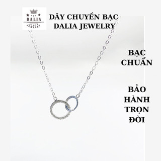 Dây chuyền bạc thật hình tròn lồng vào nhau DaLiA Jewelry vòng cổ bạc đính đá trơn cá tính