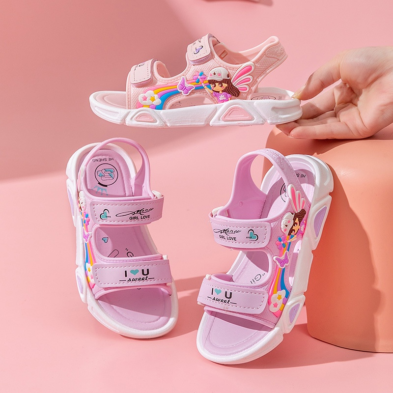 Dép sandal cao su quai hậu cho bé gái mùa hè hình công chúa Girl love