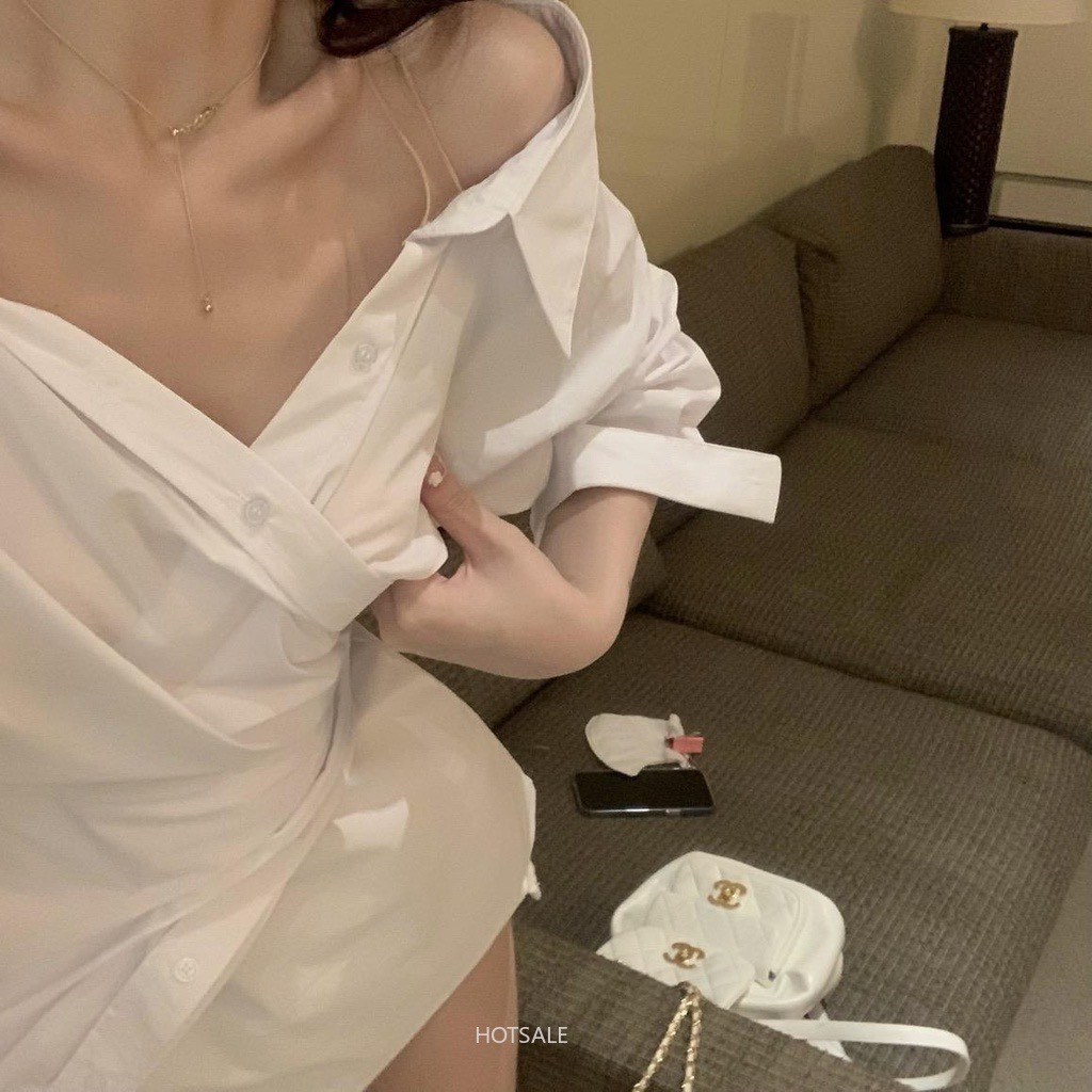 Đầm Sơmi Nữ Dáng Thắt Eo Cổ v Trễ Vai Tôn Dáng