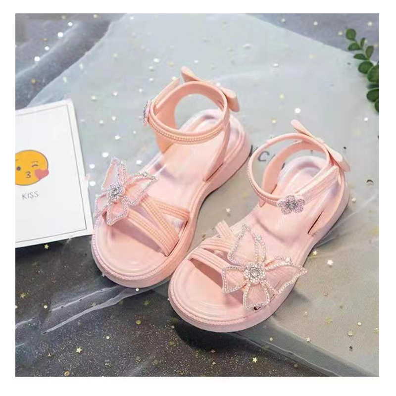 Dép Sandal Siêu Xinh Cho Bé Gái 4-14 Tuổi Dây Chéo Đính Đá Lấp Lánh Phong Cách Thời Trang
