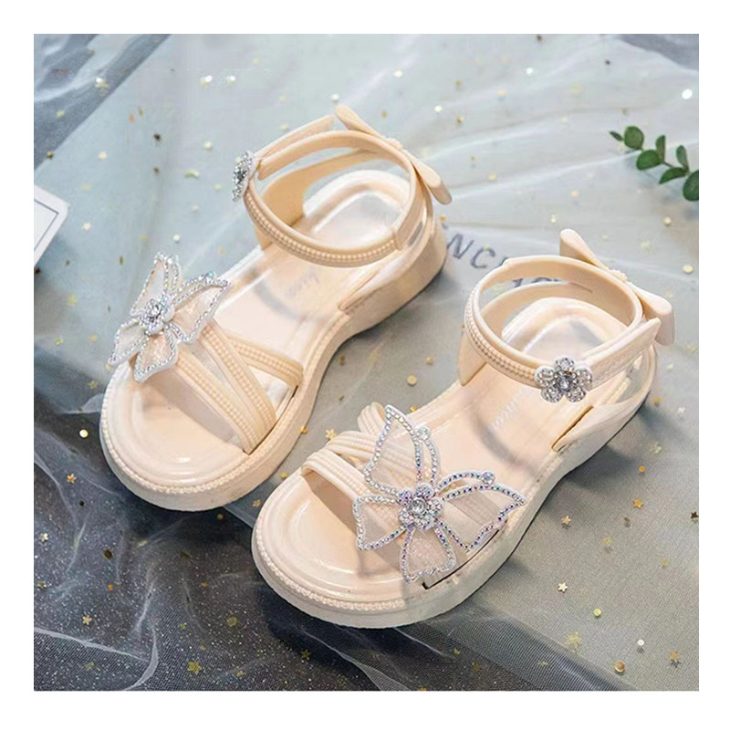 Dép Sandal Siêu Xinh Cho Bé Gái 4-14 Tuổi Dây Chéo Đính Đá Lấp Lánh Phong Cách Thời Trang