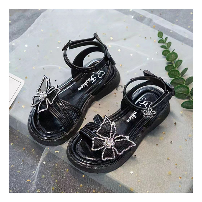 Dép Sandal Siêu Xinh Cho Bé Gái 4-14 Tuổi Dây Chéo Đính Đá Lấp Lánh Phong Cách Thời Trang