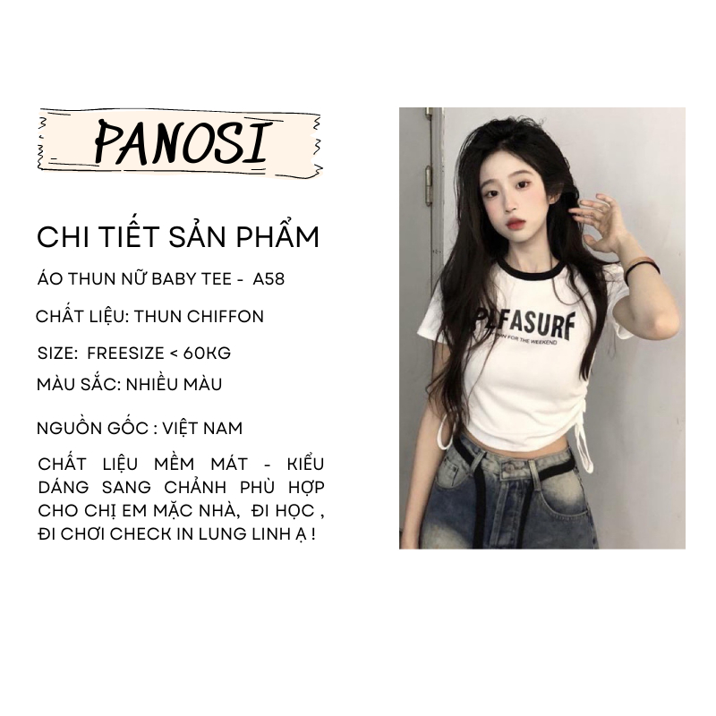 Áo thun nữ áo thun baby tee cổ tròn   kiểu dáng croptop dây rút sườn PANOSI - MÃ A58