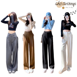  Quần tây ống suông quần ống rộng thắt nơ cá tính quần sớ nữ phối dây nơ 40-62kg mã 016 