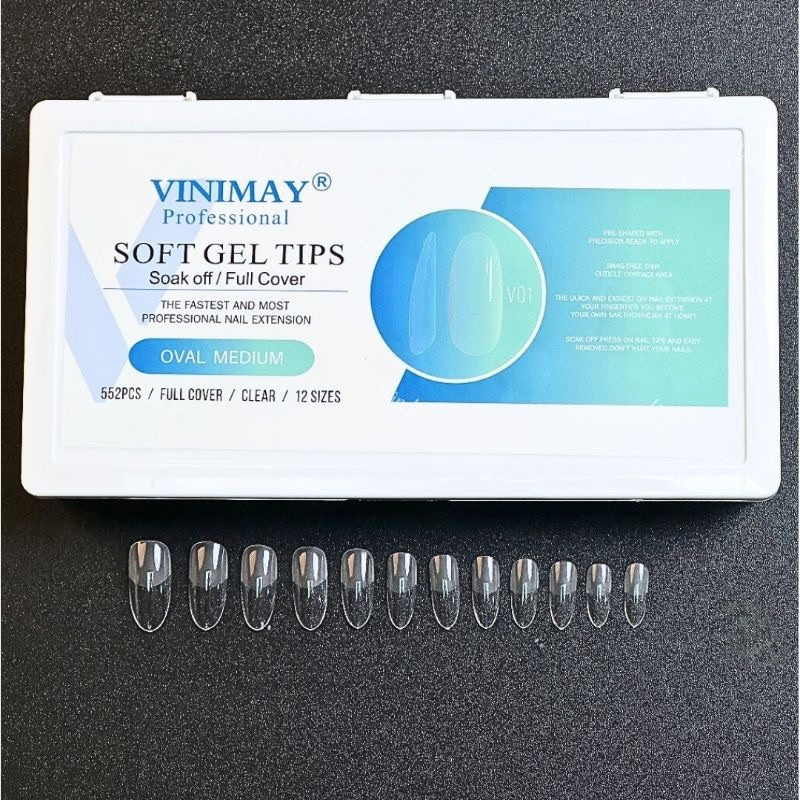 Móng úp Vinimay Soft Gel chính hãng loại trong và đục, hộp 552 móng 12 size - Kitty Nails Supply