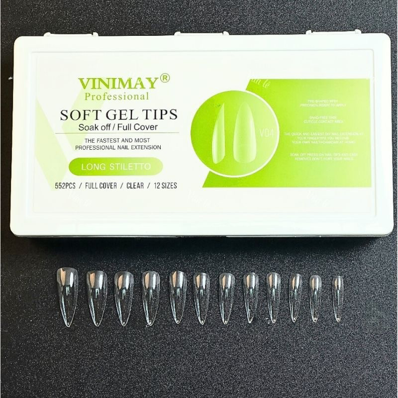 Móng úp Vinimay Soft Gel chính hãng loại trong và đục, hộp 552 móng 12 size - Kitty Nails Supply