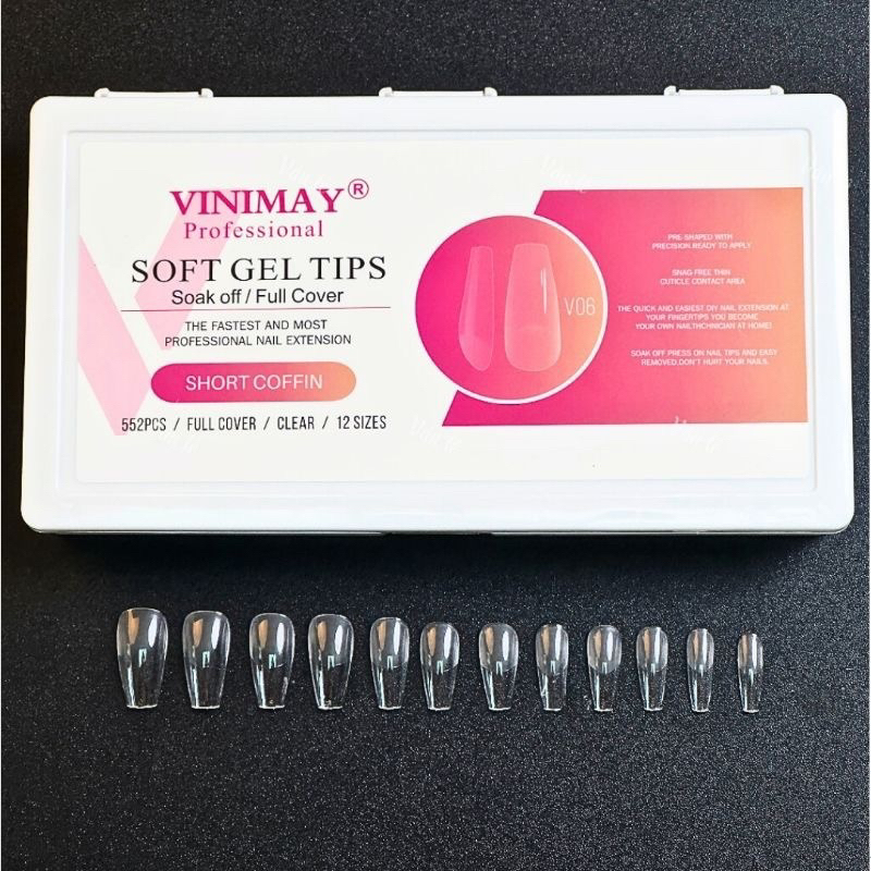 Móng úp Vinimay Soft Gel chính hãng loại trong và đục, hộp 552 móng 12 size - Kitty Nails Supply