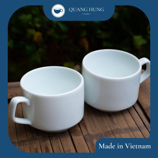 Cốc sứ, tách sứ uống cà phê màu trắng có quai, dung tích 200ml, sản xuất tại Bát Tràng, Việt Nam