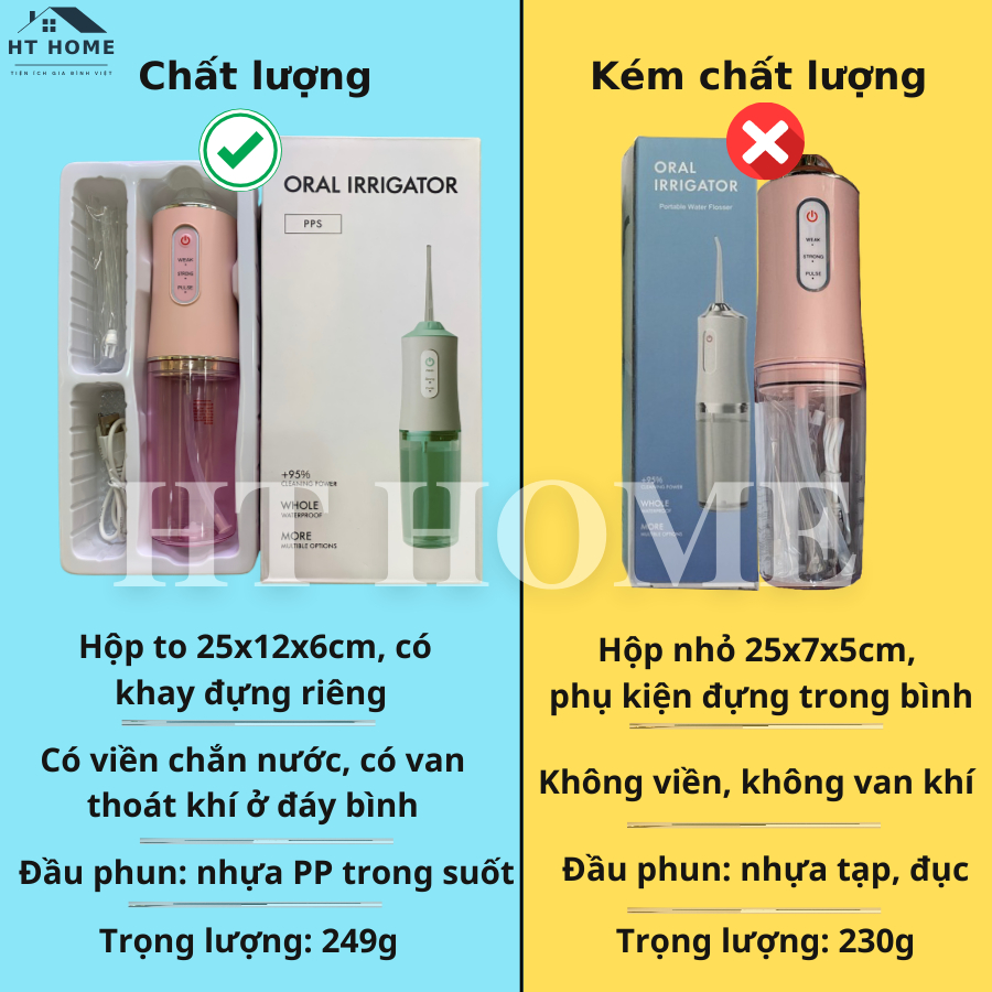 Tăm Nước Oral Irrigator Chính Hãng Nội Địa Máy Tăm Nước Cầm Tay Vệ Sinh Răng 4 Đầu Tăm Bình Chứa 220ML